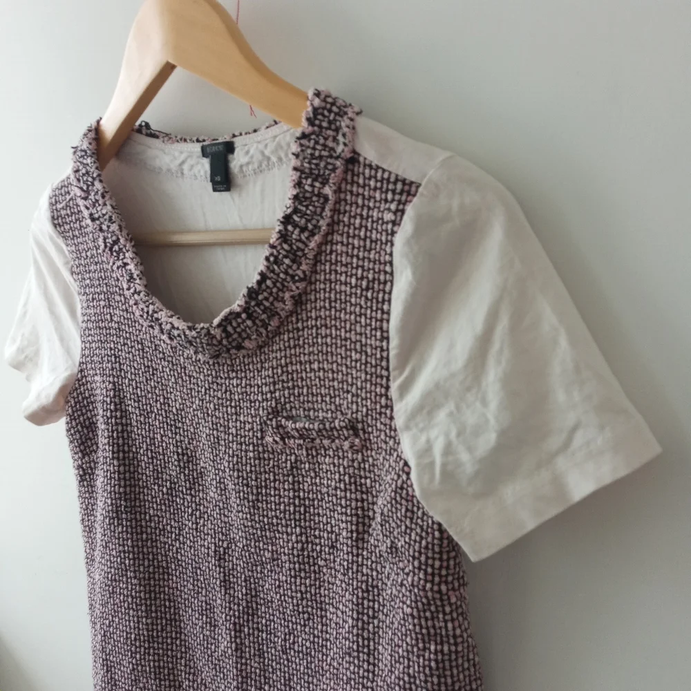 J.Crew XS Pink and Blue Tweed Front Cotton Back Tee